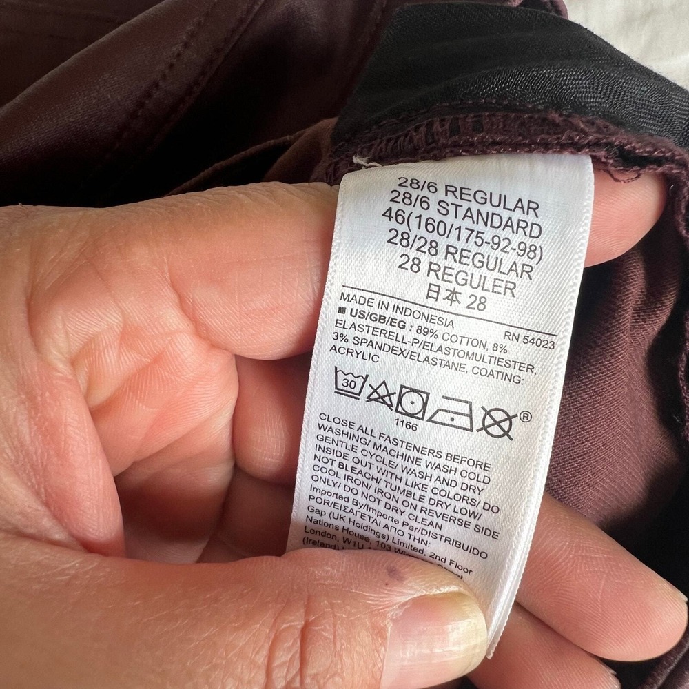 Gap Vintage Slim Mid Rise Coated Burgundy Jeans Pants Womens 28 6R Maroon Wine - Picture 7 of 10